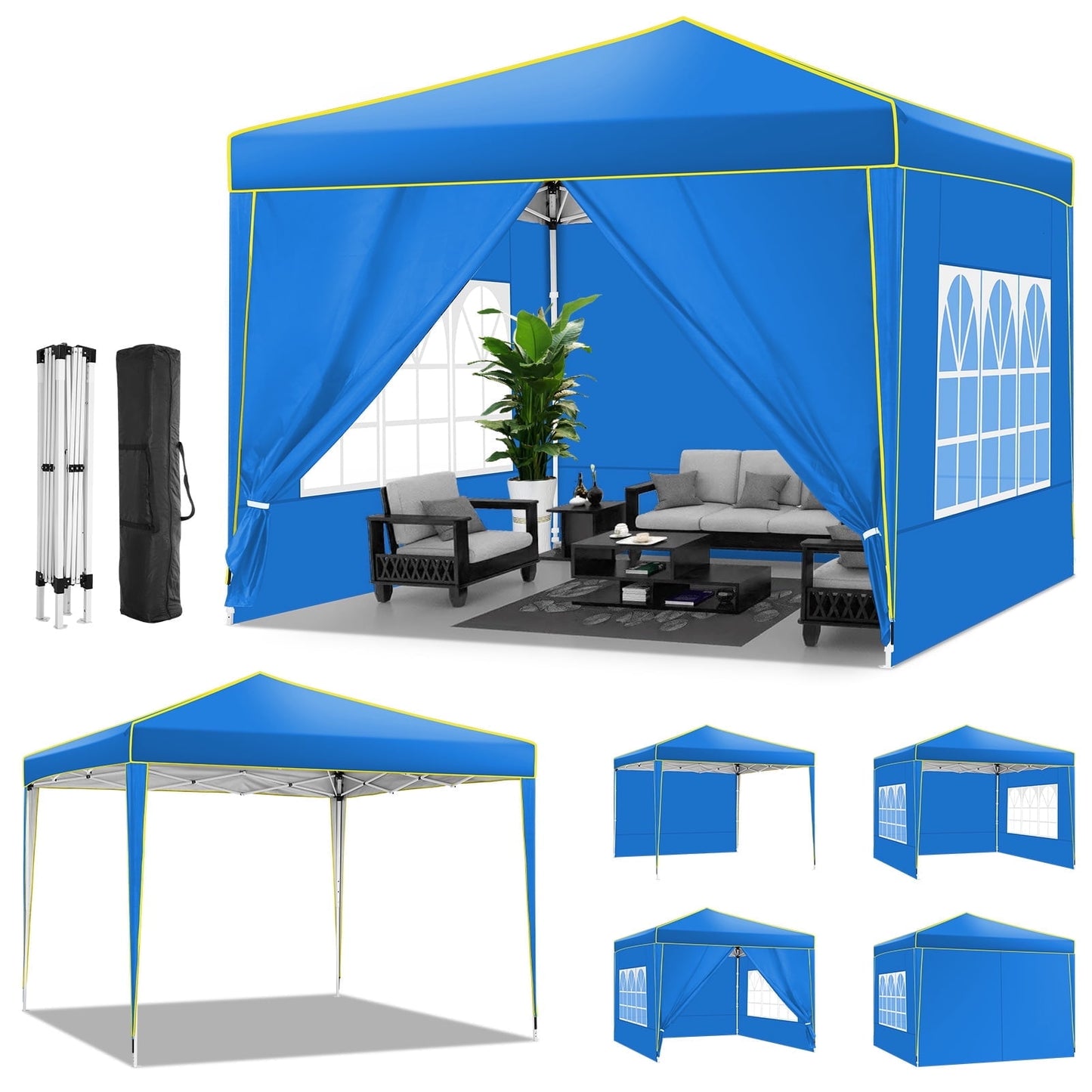COBIZI 10x10 Pop up Canopy, Easy up Gazebos, Ez up Canopy with Church Window for Parties Beach Party Event Shelter Sun Shade with 4 Sidewalls & Carry Bag 4 Stakes & Ropes & Sandbags, Gray