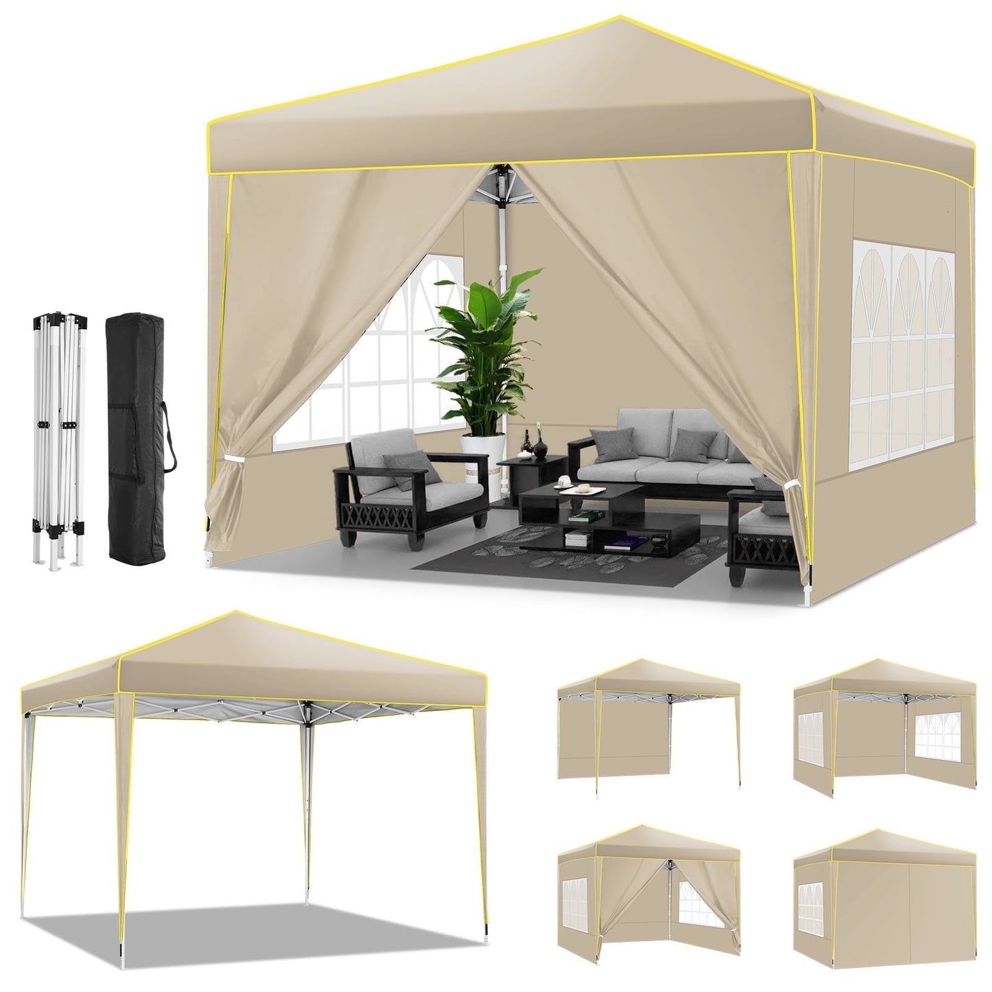 COBIZI 10x10 Pop up Canopy, Easy up Gazebos, Ez up Canopy with Church Window for Parties Beach Party Event Shelter Sun Shade with 4 Sidewalls & Carry Bag 4 Stakes & Ropes & Sandbags, Gray