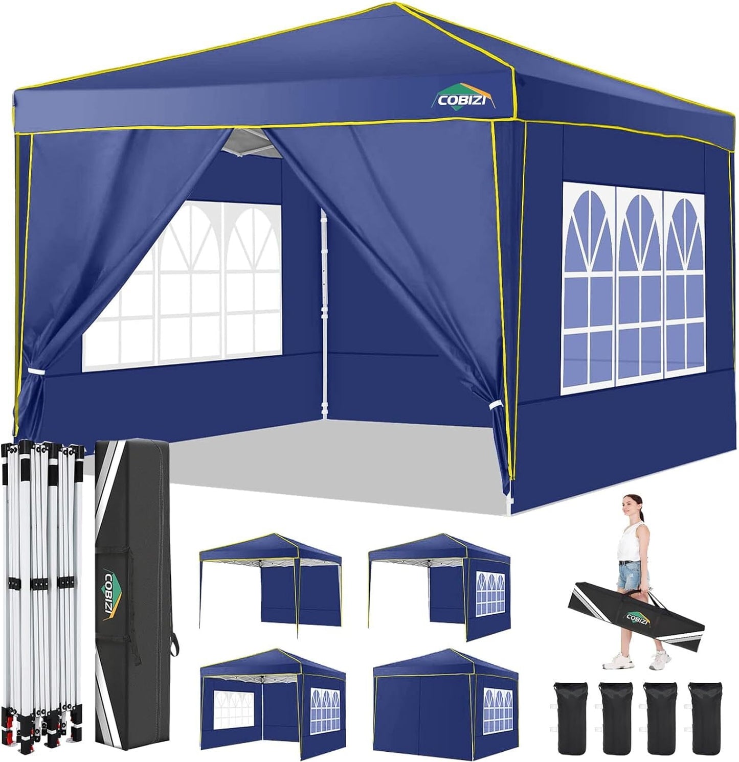 COBIZI 10x10 Pop up Tent,Easy Pop up Tent Gazebo,Portable Ez up Canopy,Suitable for Party Beach Camping Gathering Activities,Waterproof &Upf 50+,Deep Blue