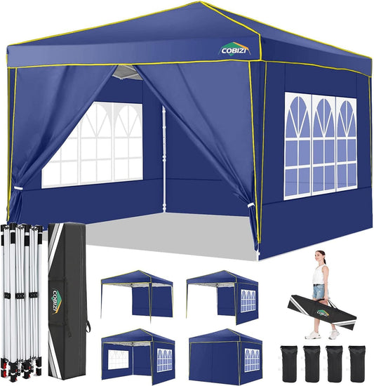 COBIZI 10x10 Pop up Tent,Easy Pop up Tent Gazebo,Portable Ez up Canopy,Suitable for Party Beach Camping Gathering Activities,Waterproof &Upf 50+,Deep Blue