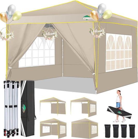 COBIZI 10x10 Pop up Tent,Easy Pop up Tent Gazebo,Portable Ez up Canopy,Suitable for Party Beach Camping Gathering Activities,Waterproof &Upf 50+,Khaki