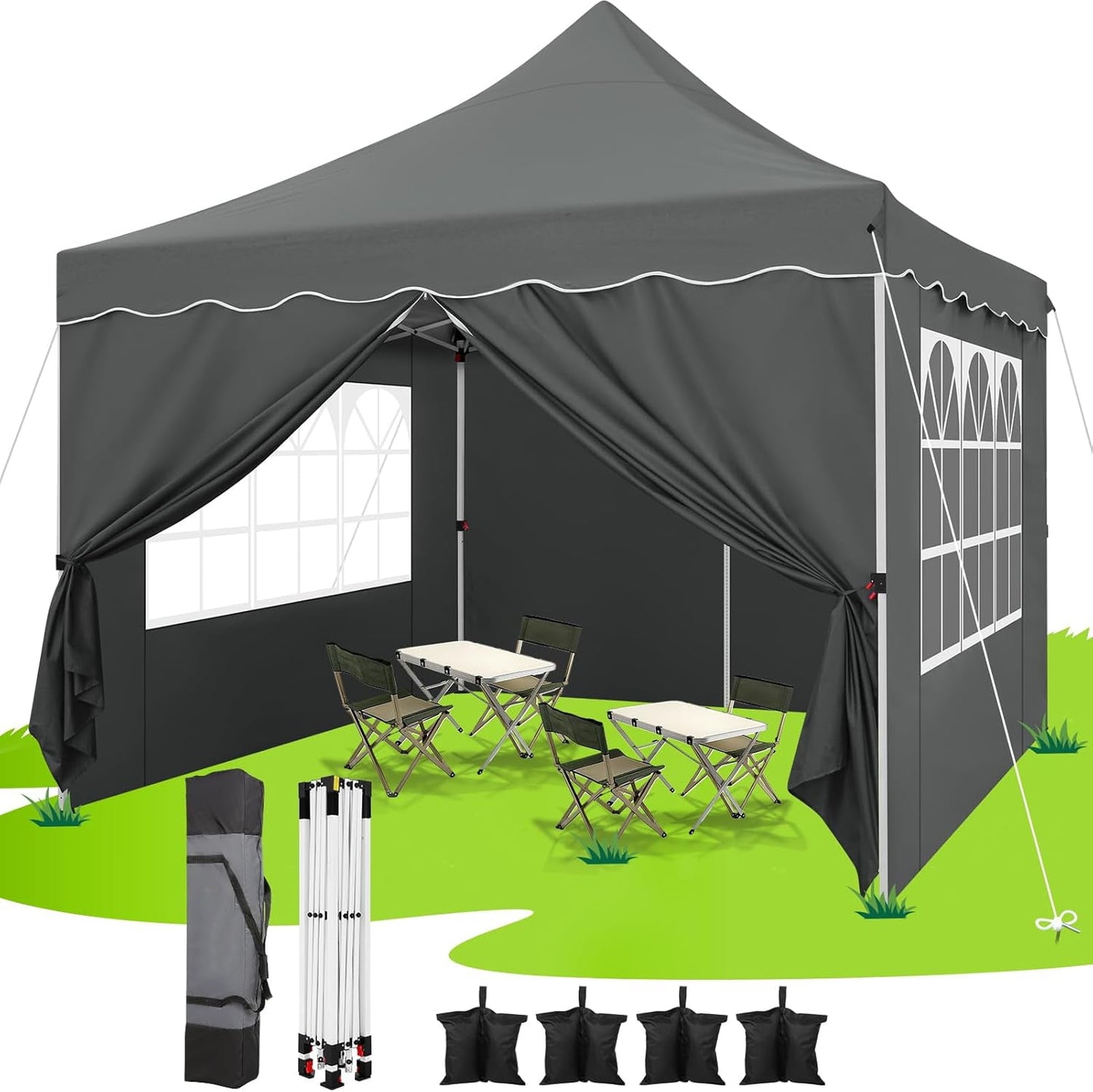 COBIZI 10x10 Pop Up Canopy with 4 Removable Sidewalls, Sandbags, Stakes & Ropes, Upf 50+ Easy Setup Canopy Tent Waterproof Outdoor Instant Portable Shelter for Business, Events, Vendor, Dark Blue