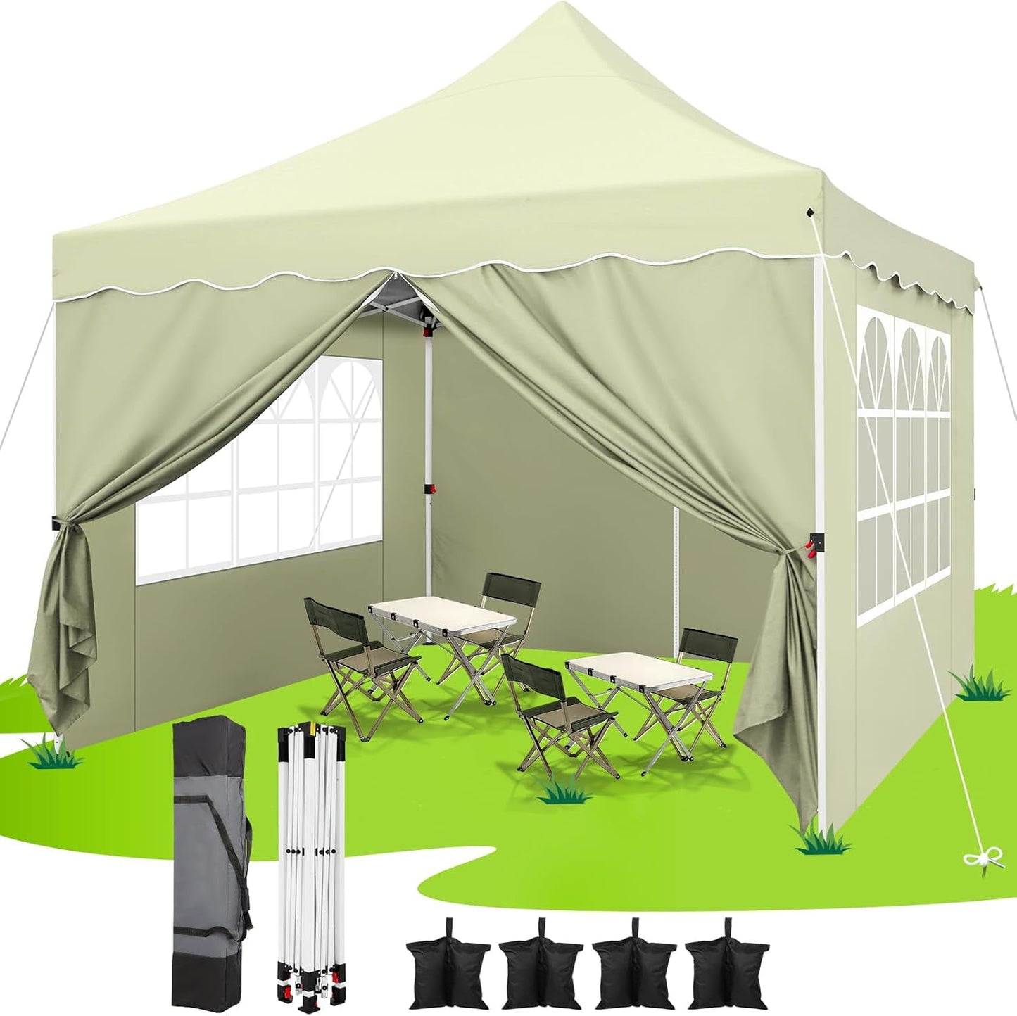 COBIZI 10x10 Pop Up Canopy with 4 Removable Sidewalls, Sandbags, Stakes & Ropes, Upf 50+ Easy Setup Canopy Tent Waterproof Outdoor Instant Portable Shelter for Business, Events, Vendor, Dark Blue