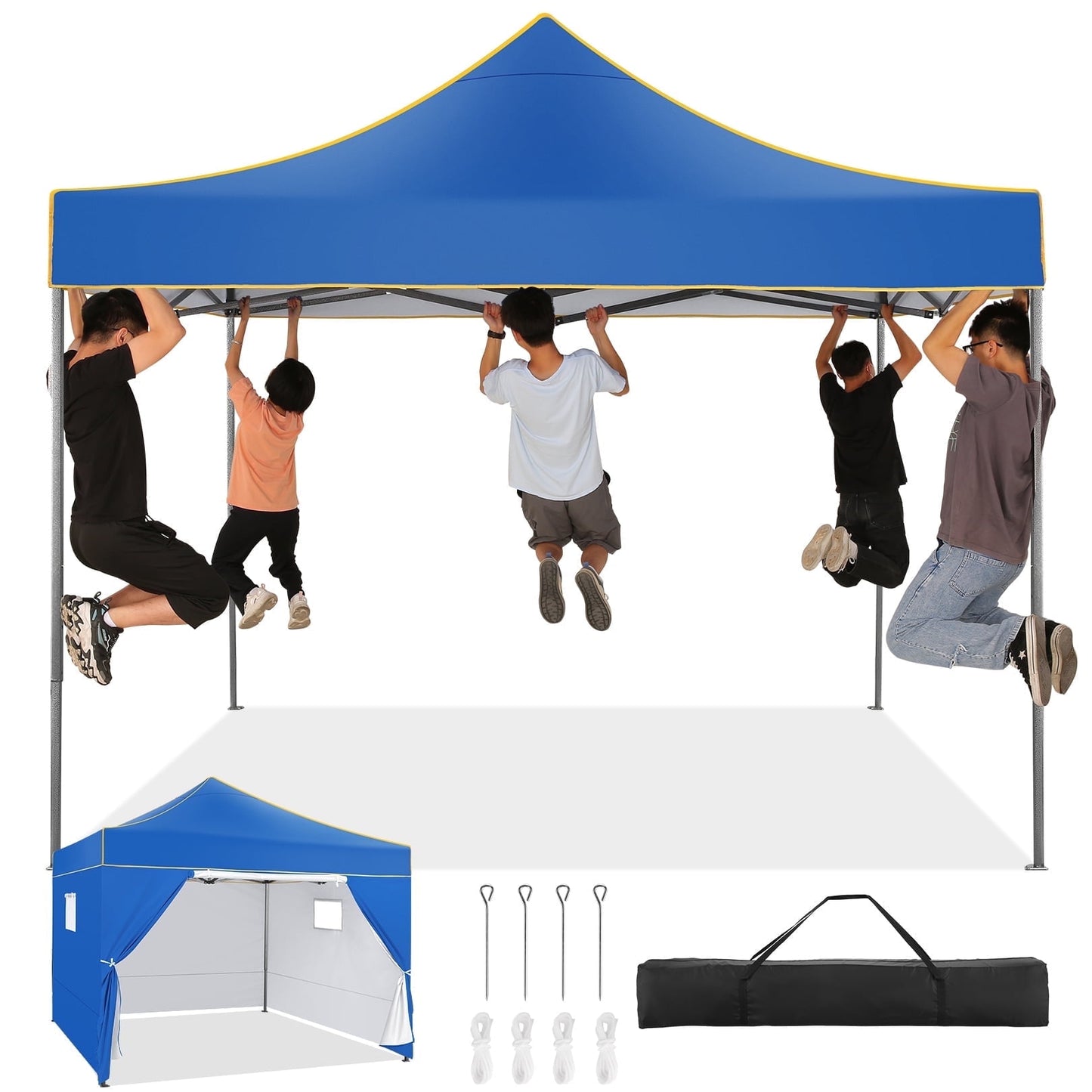 COBIZI 10x10 Pop-up Canopy Outdoor Heavy Duty Tents for Party,Camping,Commercial,Waterproof Gazebo with 4 Removable Sidewalls, Carry Bag, Blue(Upgraded Frame&Windproof)