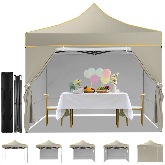 COBIZI 10x10 Pop-up Canopy Outdoor Heavy Duty Tents for Party,Camping,Commercial,Waterproof Gazebo with 4 Removable Sidewalls, Carry Bag, Khaki(Upgraded Frame&Windproof)