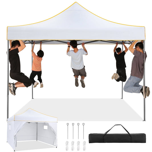 COBIZI 10x10 Pop-up Canopy Outdoor Heavy Duty Tents for Party,Camping,Commercial,Waterproof Gazebo with 4 Removable Sidewalls, Carry Bag, White(Upgraded Frame&Windproof)