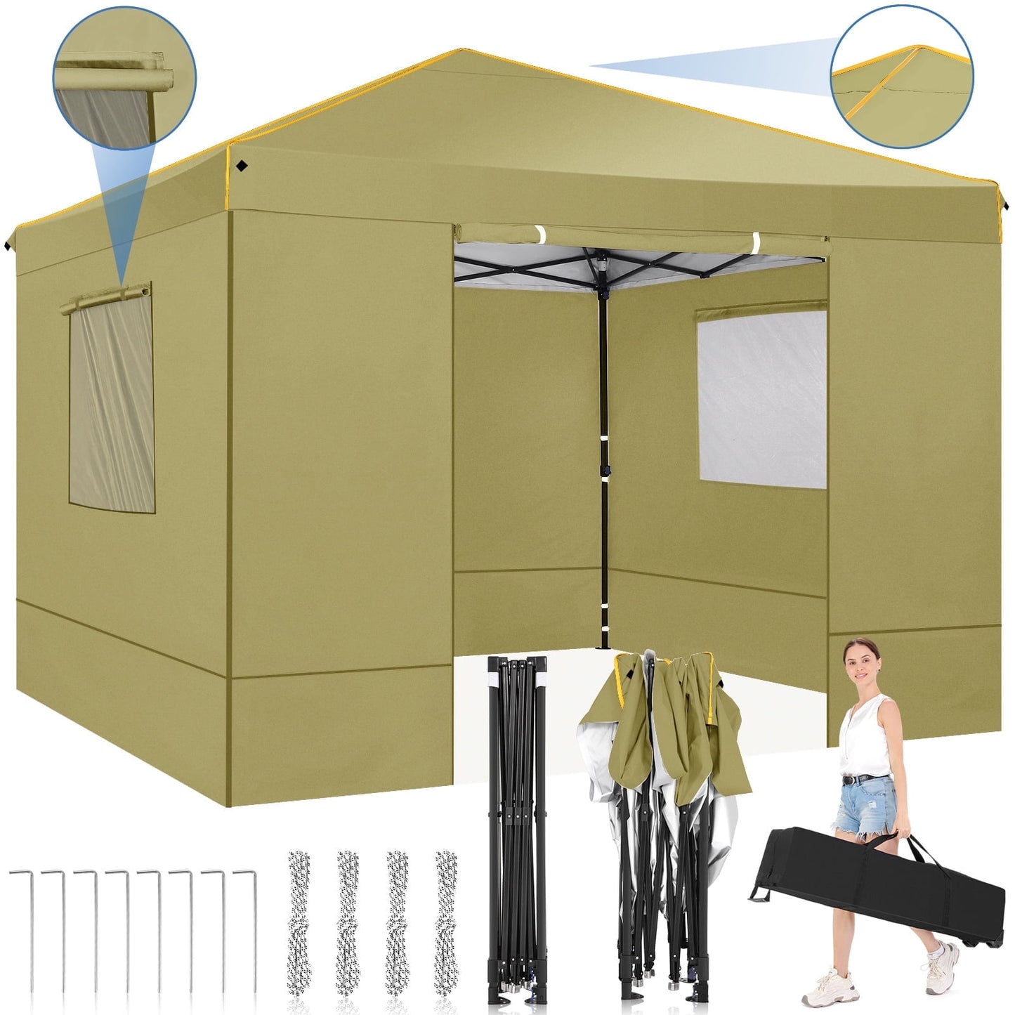 COBIZI 10x10 Pop-up Canopy Tent with 4 Sidewalls and Mesh Windows 2.0, Waterproof Commercial Instant Outdoor Canopy Tents for Party/Exhibition/Picnic with Carry Bag,4 Stakes & Ropes,Black