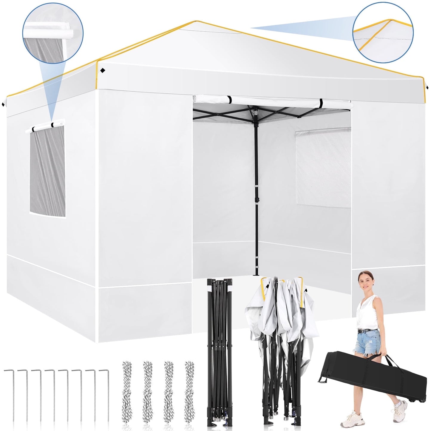 COBIZI 10x10 Pop-up Canopy Tent with 4 Sidewalls and Mesh Windows 2.0, Waterproof Commercial Instant Outdoor Canopy Tents for Party/Exhibition/Picnic with Carry Bag,4 Stakes & Ropes,Black