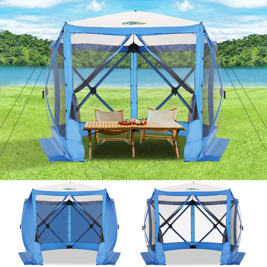 COBIZI 10x10ft Pop up Gazebo Screen Tent Screen House for Camping,5 Sided Pop-up Camping Canopy Shelter Tent with Sidewalls,Portable Outdoor Quick-set Hub Tent with Carrying Bag&Ground Stakes,Blue