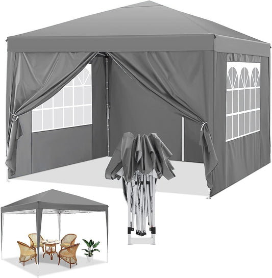 Cobizi 10x10ft Pop-Up Canopy, Waterproof, Outdoor Commercial Shelter with Sidewalls, Gray