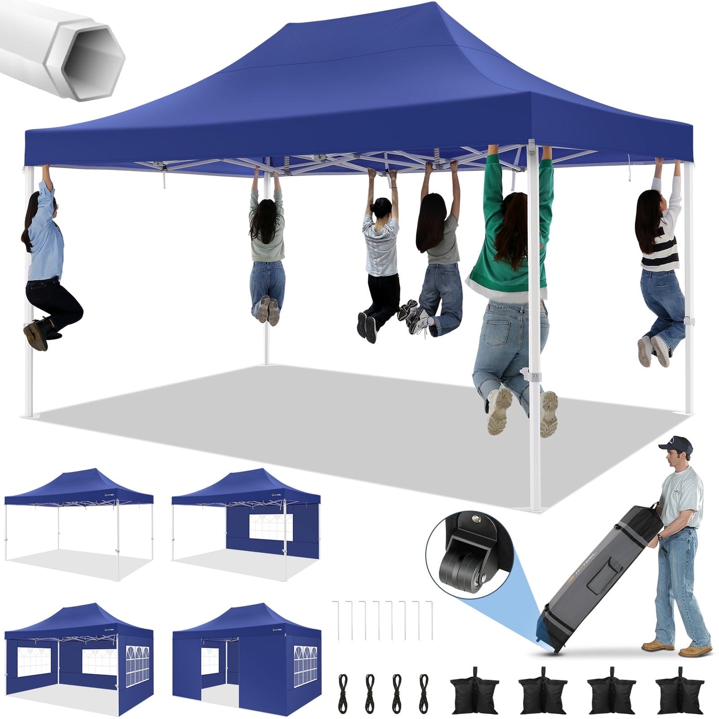 COBIZI 10x15 Canopy Tent with 4 Sidewalls,Heavy Duty Pop Up Canopy Tent for Parties Wedding,Commercial Canopy with Roller Bag,UV 50+&Upgraded Waterproof,Thickened Legs,Dark Blue