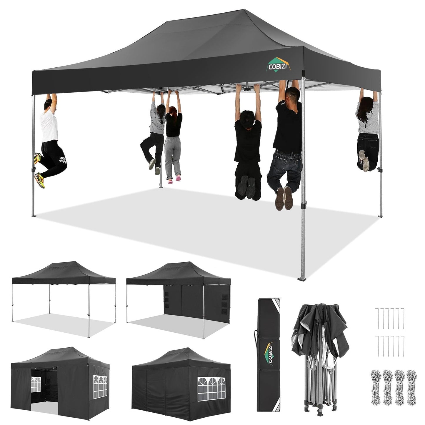 COBIZI 10x15 Heavy Duty Pop up Canopy Tent with 4 Sidewalls,Outdoor Waterproof Canopy Tent Event Shelter for Parties,Commercial-Series,Black