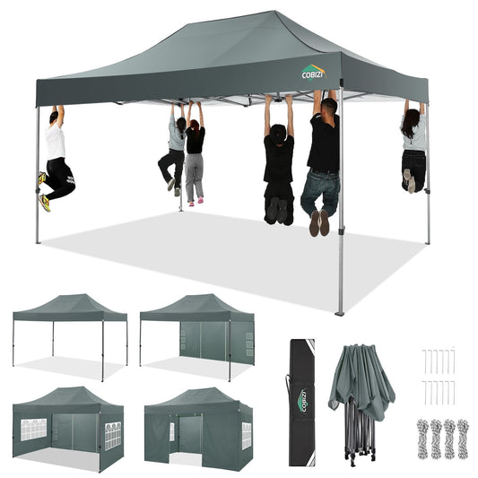 COBIZI 10x15 Heavy Duty Pop up Canopy Tent with 4 Sidewalls,Outdoor Waterproof Canopy Tent Event Shelter for Parties,Commercial-Series,Gray