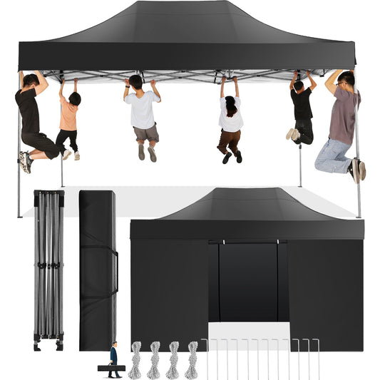 COBIZI 10x15ft Pop up Canopy, Easy up Heavy Duty Canopy Tent with 4 Removable Sidewalls,Black