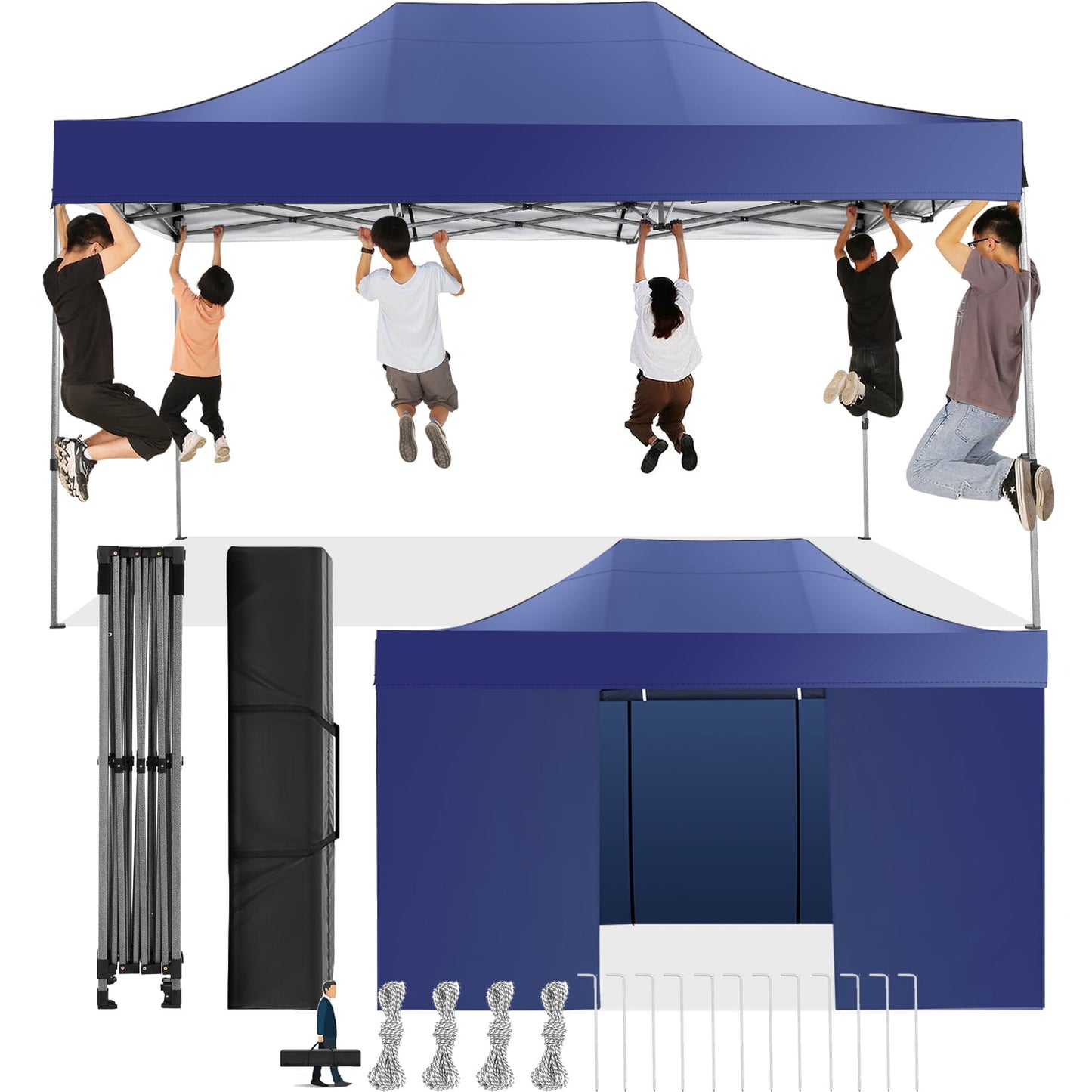 COBIZI 10x15ft Commercial Pop Up Canopy, Waterproof Gazebo with 4 Sidewalls - Blue