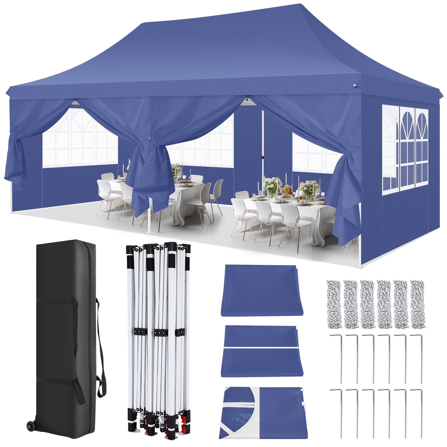 COBIZI 10x20 with 6 Disassembly Side Wall Pop -up Duty Sheds,for Outdoor Canopies for Party Weddings,Real-Time Sunscreen with Upgraded Roofs and Handbags,Plus 4 Sandbags,Plus 4 Sandbags,Black