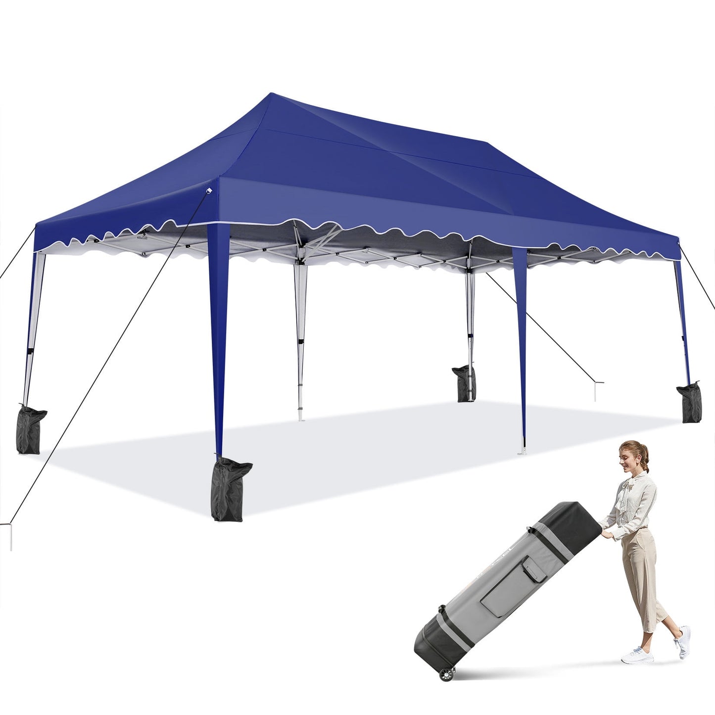 COBIZI 10x20 Canopy Tent Pop Up Canopy, Outdoor Shade Tent with Wheeled Bag & Curled Edge Fully Waterproof, Portable Event Tents for Parties, Wedding, Backyard, Camping,Dark Blue