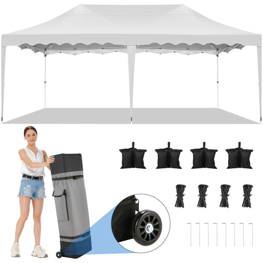 COBIZI 10x20 Canopy Tent Pop Up Canopy, Outdoor Shade Tent with Wheeled Bag & Curled Edge Fully Waterproof, Portable Event Tents for Parties, Wedding, Backyard, Camping,white