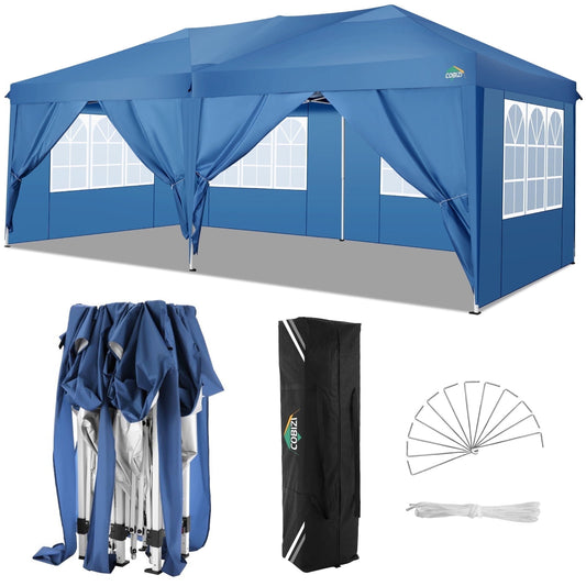 COBIZI 10x20 EZ Pop Up Canopy Tent Party Tent Outdoor Event Protable Instant Shelter Tent Gazebo with 6 Removable Sidewalls and Carry Bag,Blue