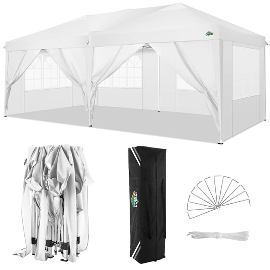 COBIZI 10x20 Pop up Canopy Party Tent Outdoor Event Protable Instant Shelter Canopy Gazebo with 6 Removable Sidewalls and Carry Bag,White
