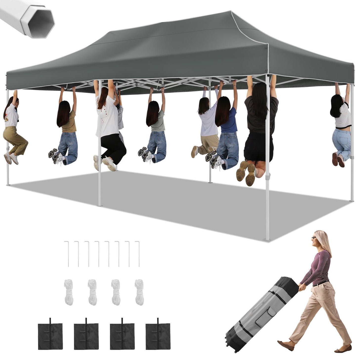 COBIZI 10x20 Heavy Duty Pop Up Canopy Tent, Commercial Outdoor Canopy Tents for Parties Event Wedding,Easy up Gazebo with Roller Bag, Waterproof & UV 50+, Upgraded Thickened Hexagonal Legs, Black