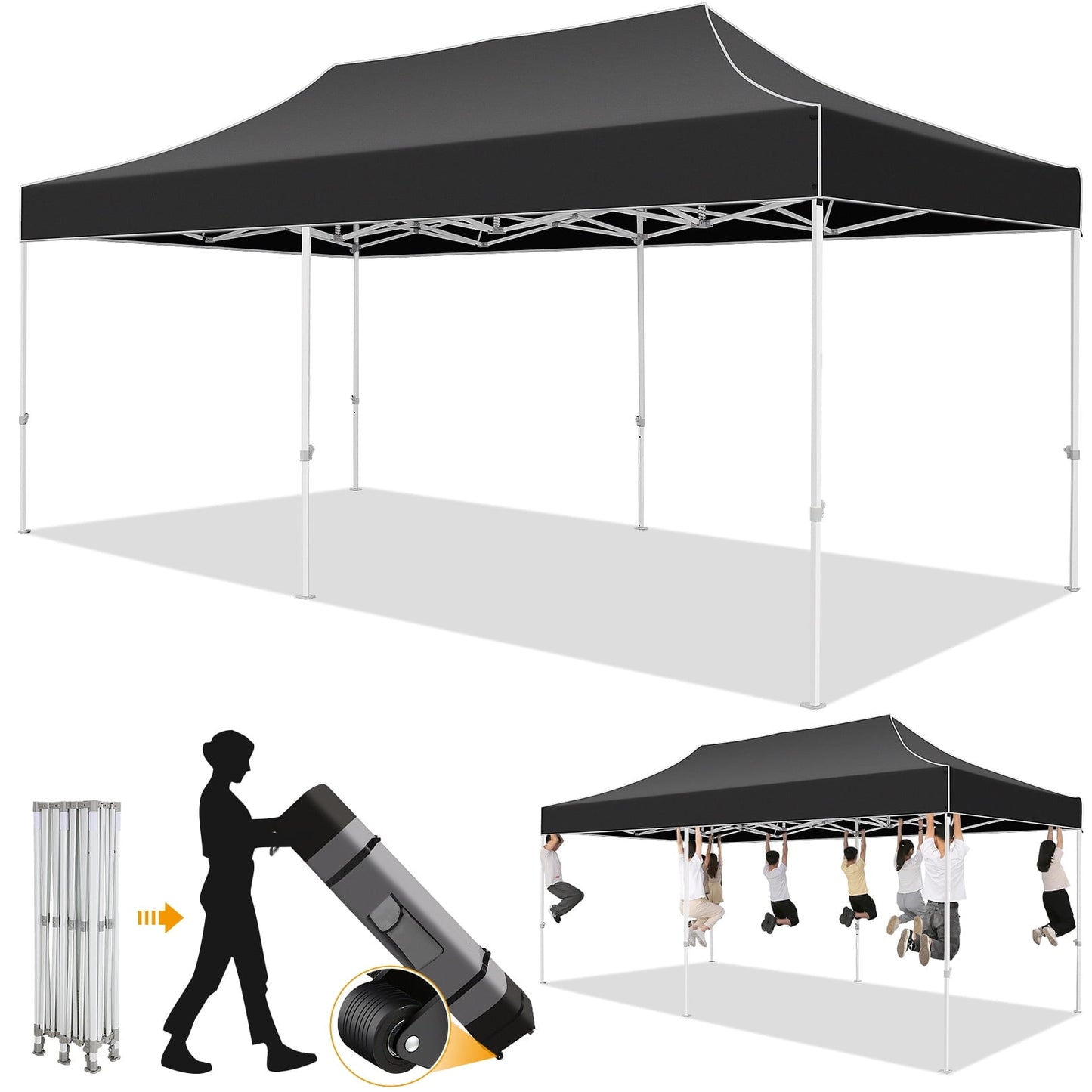 COBIZI 10x20 Heavy Duty Pop Up Canopy Tent, Commercial Outdoor Canopy Tents for Parties Event Wedding,Easy up Gazebo with Roller Bag, Waterproof & UV 50+, Upgraded Thickened Hexagonal Legs, Black