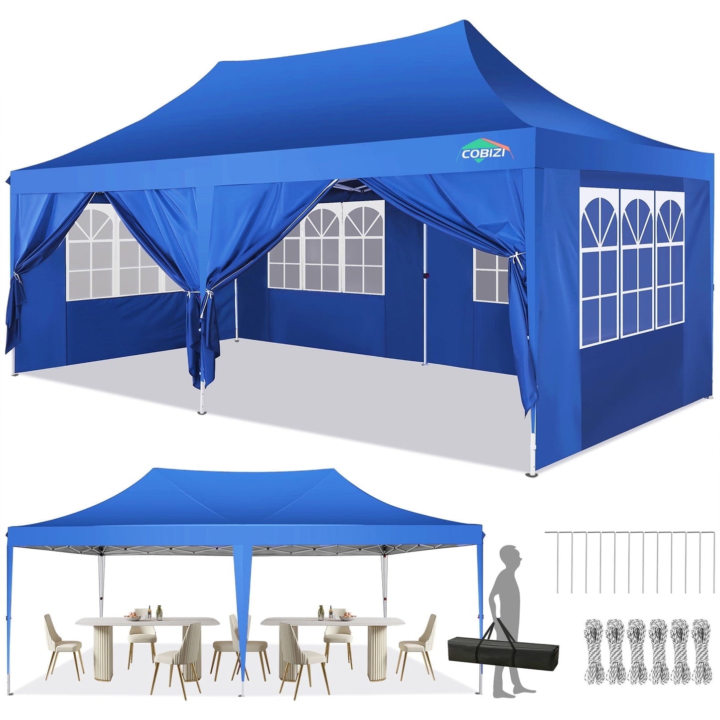 COBIZI 10x20 Pop Up Canopy Tent with 6 Sidewalls,Upgrade Structure Wind & Waterproof Easy up UV Blocking with Carry Bag,3 Adjustable Heights,Wedding Party Tent Outdoor Commercial Party Tent,black
