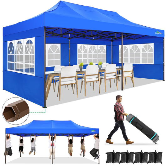 COBIZI 10x20 Outdoor Event Canopy with Removable Sidewalls, UV 50+ Waterproof Wedding Tent, Blue