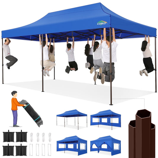COBIZI 10x20 Pop Up Canopy Tent Heavy Duty with 6 Removable Sidewalls,Commercial Heavy Duty Pop Up Tent for Parties Waterproof and UV 50+ Wedding Tent with Roller Bag(Blue)