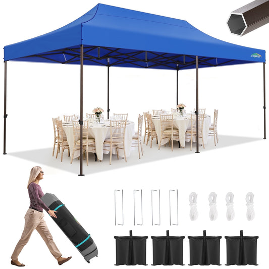 COBIZI 10x20 Pop Up Heavy Duty Canopy Tent with 4 Sandbags, Commercial Pop Up Tent for Parties All Weather Waterproof and UV 50+ Wedding Tent with Roller Bag, Outdoor Gazebo for Patio,blue