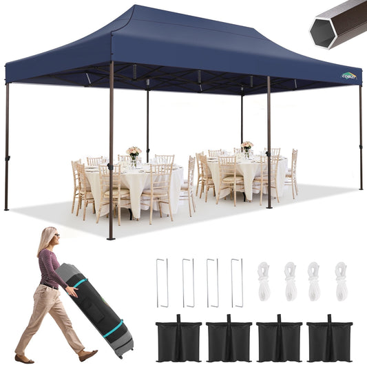 COBIZI 10x20 Pop Up Heavy Duty Canopy Tent with 4 Sandbags, Commercial Pop Up Tent for Parties All Weather Waterproof and UV 50+ Wedding Tent with Roller Bag, Outdoor Gazebo for Patio,dark blue