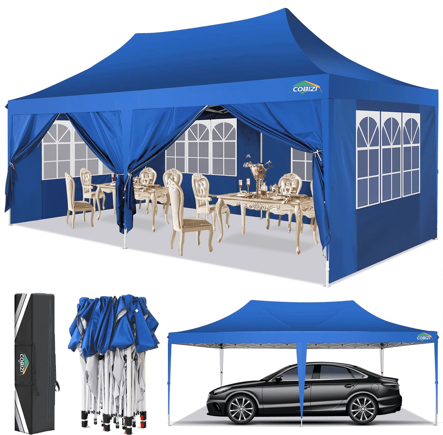 COBIZI 10x20 Pop up Canopy Gazebo,Outdoor Canopy Tent with 6 Removable Sidewalls,for Backyard,Parties,Wedding,Light Blue