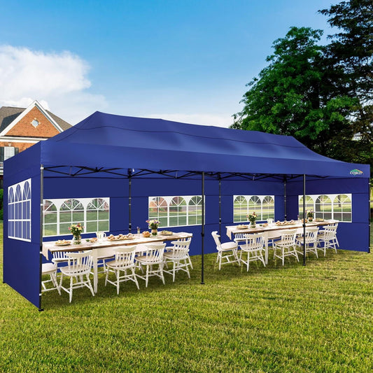 COBIZI 10x30 Heavy Duty Canopy with 8 Sidewalls,Outdoor Carport with Roller Bag,Pop up Tents for Parties,Wedding,Commercial,DarkBlue