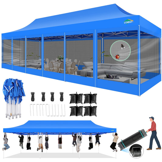COBIZI 30 ft x 10 ft Blue Pop-up Canopy Outdoor Shelter