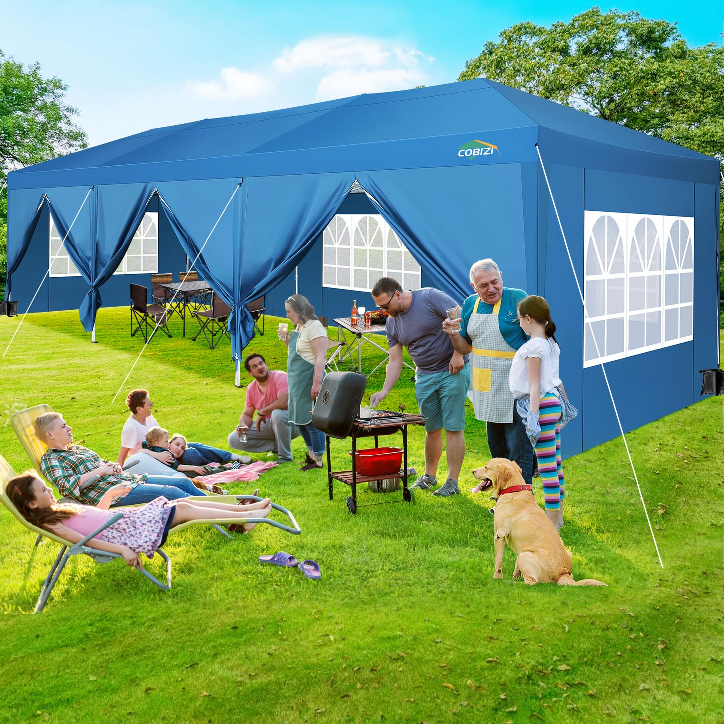 COBIZI 10x30 Pop Up Canopy Party Tent 10x30 Canopy Tent with 8 Sidewalls,Waterproof UPF 50+ 0utdoor Wedding Event Tents for Parties Backyard Canopy Gazebo with 4 Sand Bags&Carry Bags,Blue