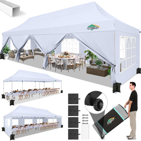 COBIZI 10x30 Pop-up Canopy Outdoor Wedding Party Tent Patio Gazebo Commercial Canopy Tent with Sidewalls White