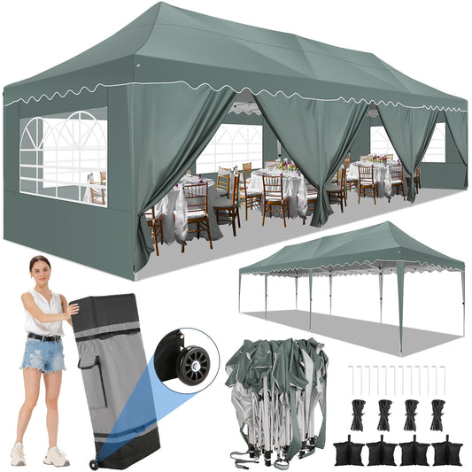 COBIZI 10x30 Pop-up Canopy Tent with 8 Sidewalls,UPF 50+ Windproof 2000+Waterproof Wedding Event Tents for Outdoor Events,Party Parties Canopy with Roller Bag,Gray