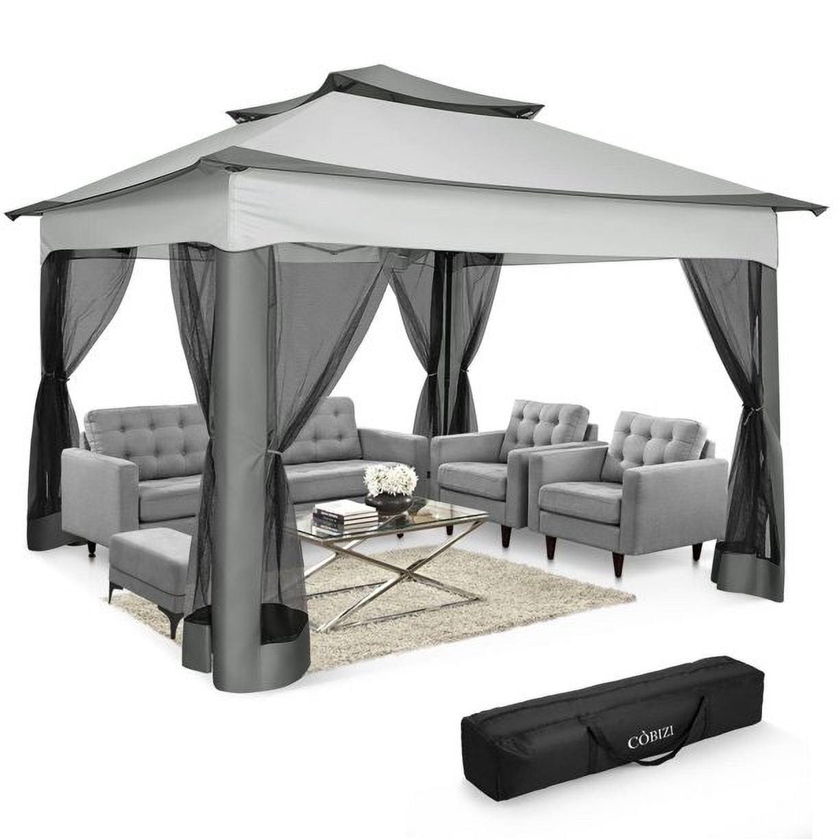 COBIZI 11x11 Pop up Gazebo Outdoor Canopy Gazebo Patio Gazebo with Mosquito Netting Canopy Shelter with 121 Square feet of Shade for Poolside, Garden, Party and Backyard, Gray