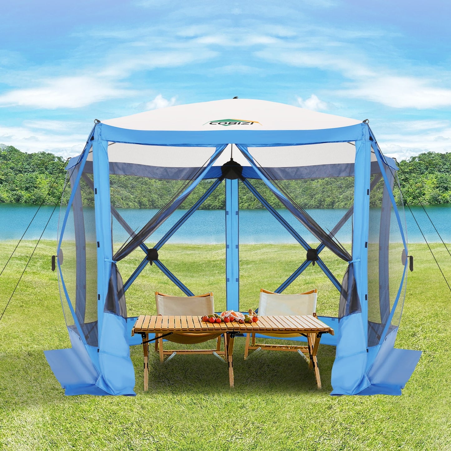 COBIZI 12'x12' Fast-Setup Gazebo, Portable & Waterproof Outdoor Shelter, UV-Resistant, 8-Person, Cerulean Blue