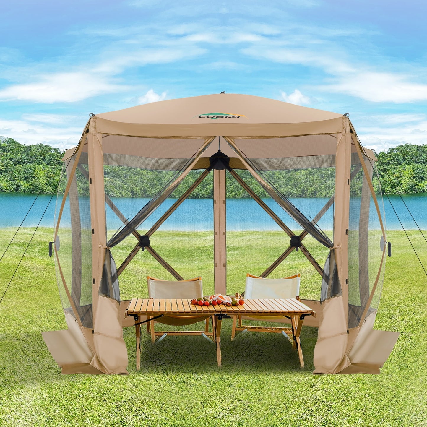 COBIZI 12'x12' Fast-Setup Gazebo, Portable & Waterproof Outdoor Shelter, UV-Resistant, 8-Person, Cerulean Blue