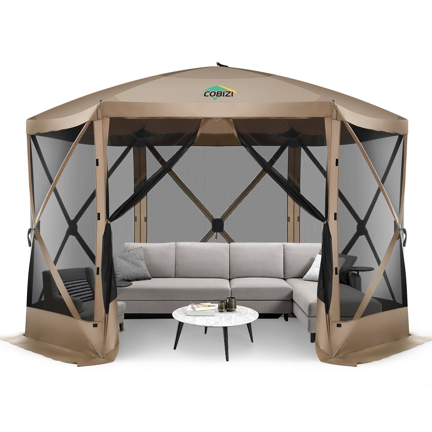 COBIZI 12'x12' Outdoor Mesh Gazebo, UV & Water Resistant, Portable Camping Tent, Light Blue