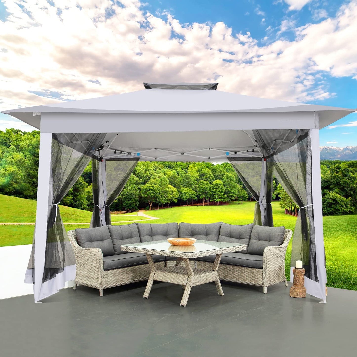COBIZI 12x12 Outdoor Gazebo, Pop Up Canopy with Mosquito Net, 2-Tier Vented, Patio Tent, 3 Adjustable Height, Gray