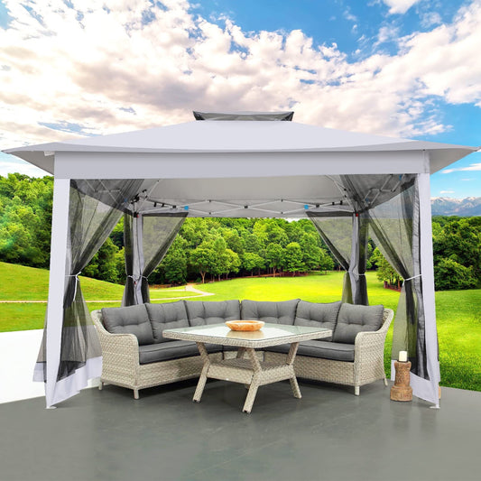 COBIZI 12x12 Outdoor Gazebo, Pop Up Canopy with Mosquito Net, 2-Tier Vented, Patio Tent, 3 Adjustable Height, Gray