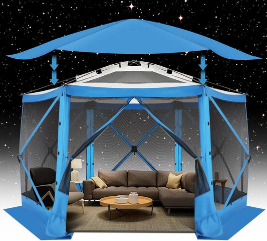 COBIZI 12x12 Pop-up Gazebo Starry Sky Screen Canopy Tent Screen House for Camping, Screen Room with Mosquito Netting, Hub Tent Instant Screened Canopy with Carrying Bag and Ground Stakes, Blue