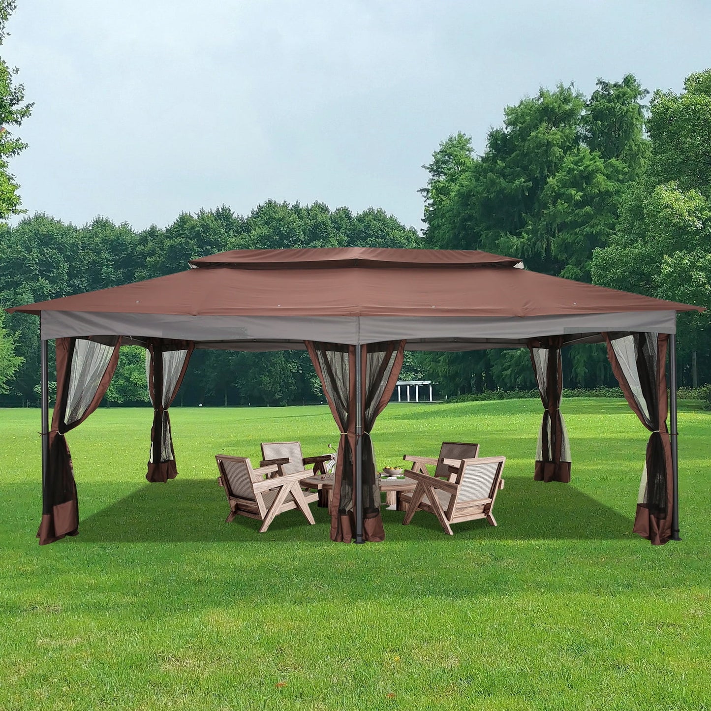 COBIZI 12x20 Outdoor Gazebo with Mosquito Netting Large Backyard Gazebo Tents for Patio, Deck, Party, Backyard with Double Roof Soft Top Screen Gazebo with Metal Steel Frame for Outside, Brown