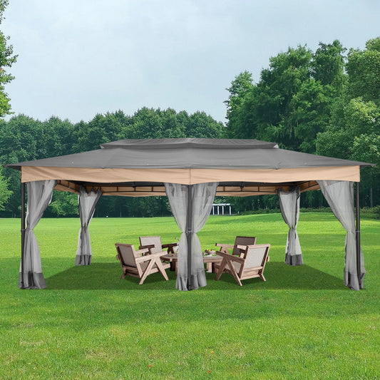 COBIZI 12x20 Outdoor Gazebo with Mosquito Netting Large Backyard Gazebo Tents for Patio, Deck, Party, Backyard with Double Roof Soft Top Screen Gazebo with Metal Steel Frame for Outside, Gray