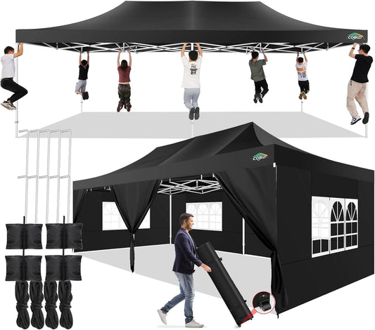 COBIZI 13x26 Extra Large Heavy duty Canopy Party Tent with Side Walls for Outdoor Events Wedding,Picnics,Lawn,Beach Ez Up Four Seasons Windproof Canopy,Black