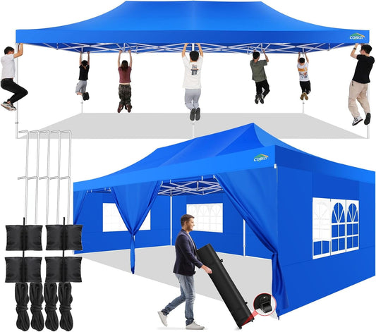 COBIZI 13x26 Extra Large Heavy duty Canopy Party Tent with Side Walls for Outdoor Events Wedding,Picnics,Lawn,Beach Ez Up Four Seasons Windproof Canopy,Blue