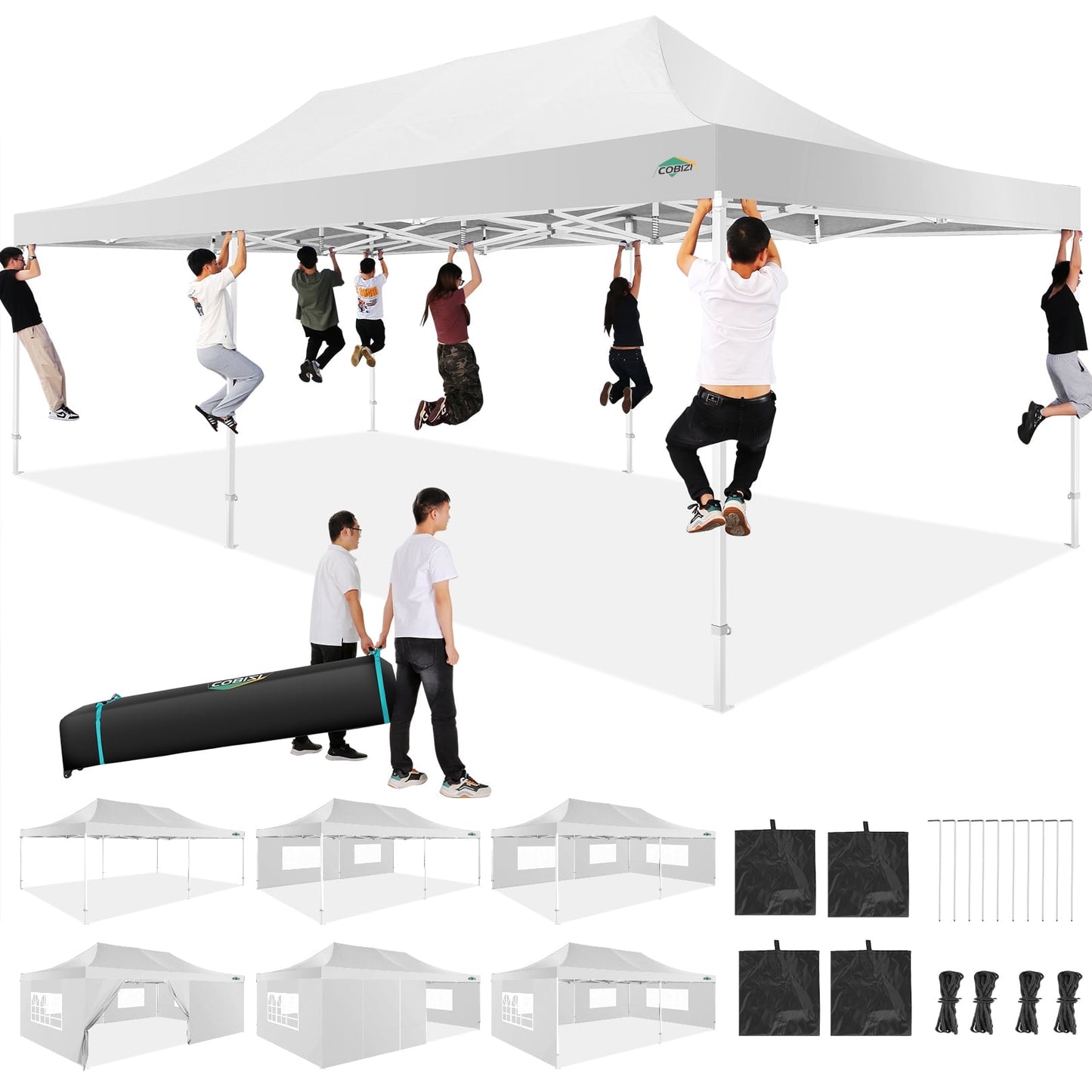 COBIZI 13x26 Heavy Duty Pop-up Canopy Tent,Easy Pop Up Party Tent Gazebo,Outdoor Portable Party Canopy,Extra-large Size Space For Outside Commercial Gathering Activities,Waterproof &UPF 50+,White