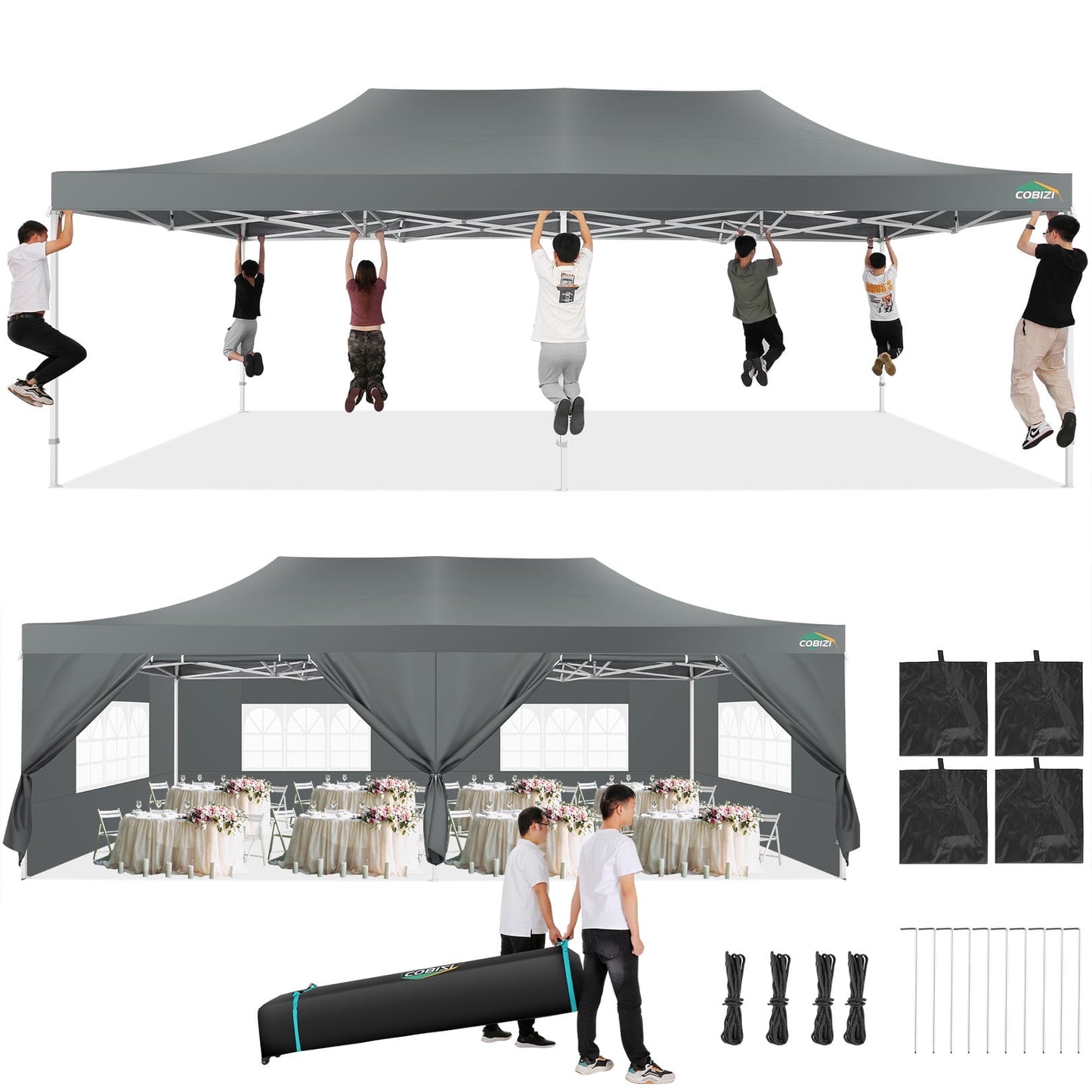 COBIZI 13x26 Heavy Duty Pop-up Canopy Tent,Easy Pop Up Party Tent Gazebo,Outdoor Portable Party Canopy,Extra-large Size Space For Outside Commercial Gathering Activities,Waterproof &UPF 50+,White